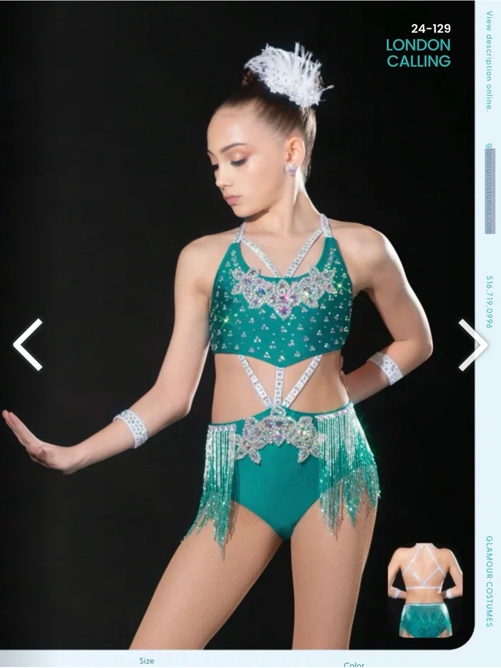 Glamour Teal and Silver Fringe Dance Costume